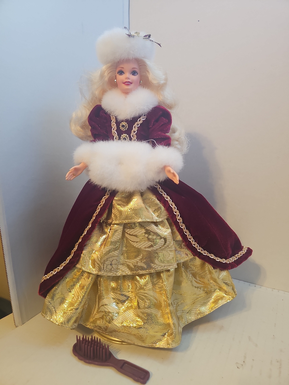 Velvet Holiday Doll in Rich Plum with White Fur